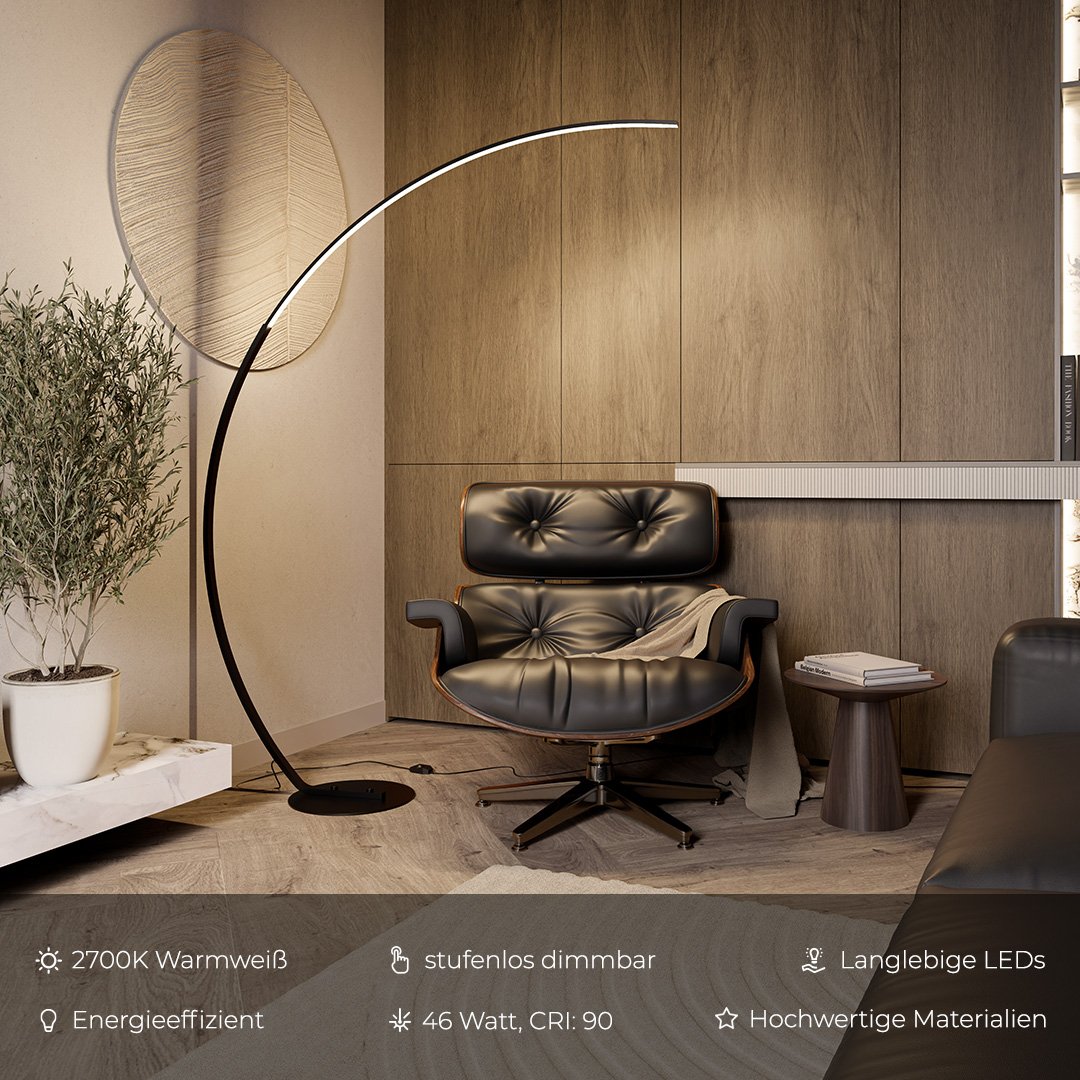 Garduru LED Stehlampe mit Fußschalter | Dimmbares Licht | Modernes Design | Perfekt für Wohn- & Schlafzimmer