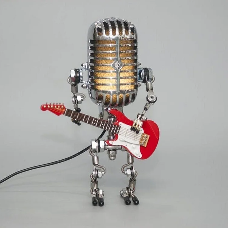 Royaleva Vintage Metall Mikrofon Roboter Mit Gitarre Lampe