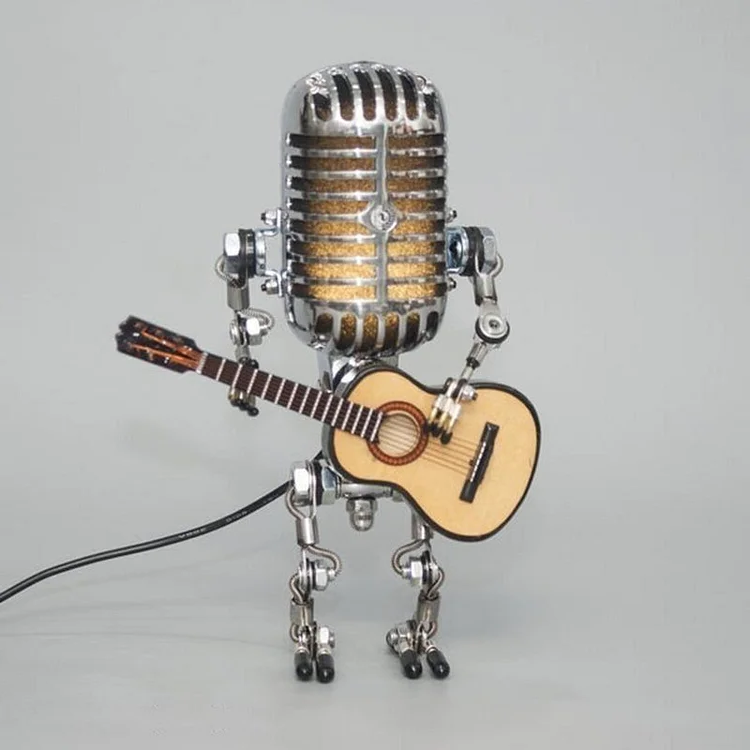 Royaleva Vintage Metall Mikrofon Roboter Mit Gitarre Lampe