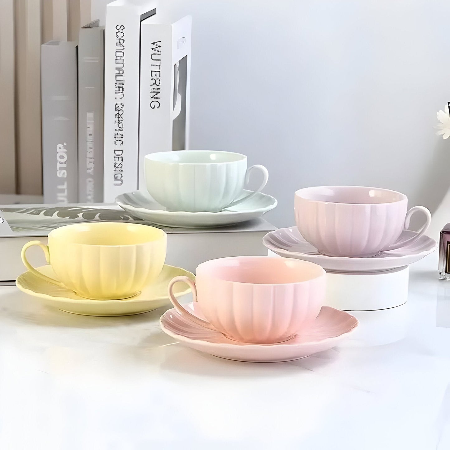 Pastellfarbiger Kürbis Kaffee Becher & Untertasse Set