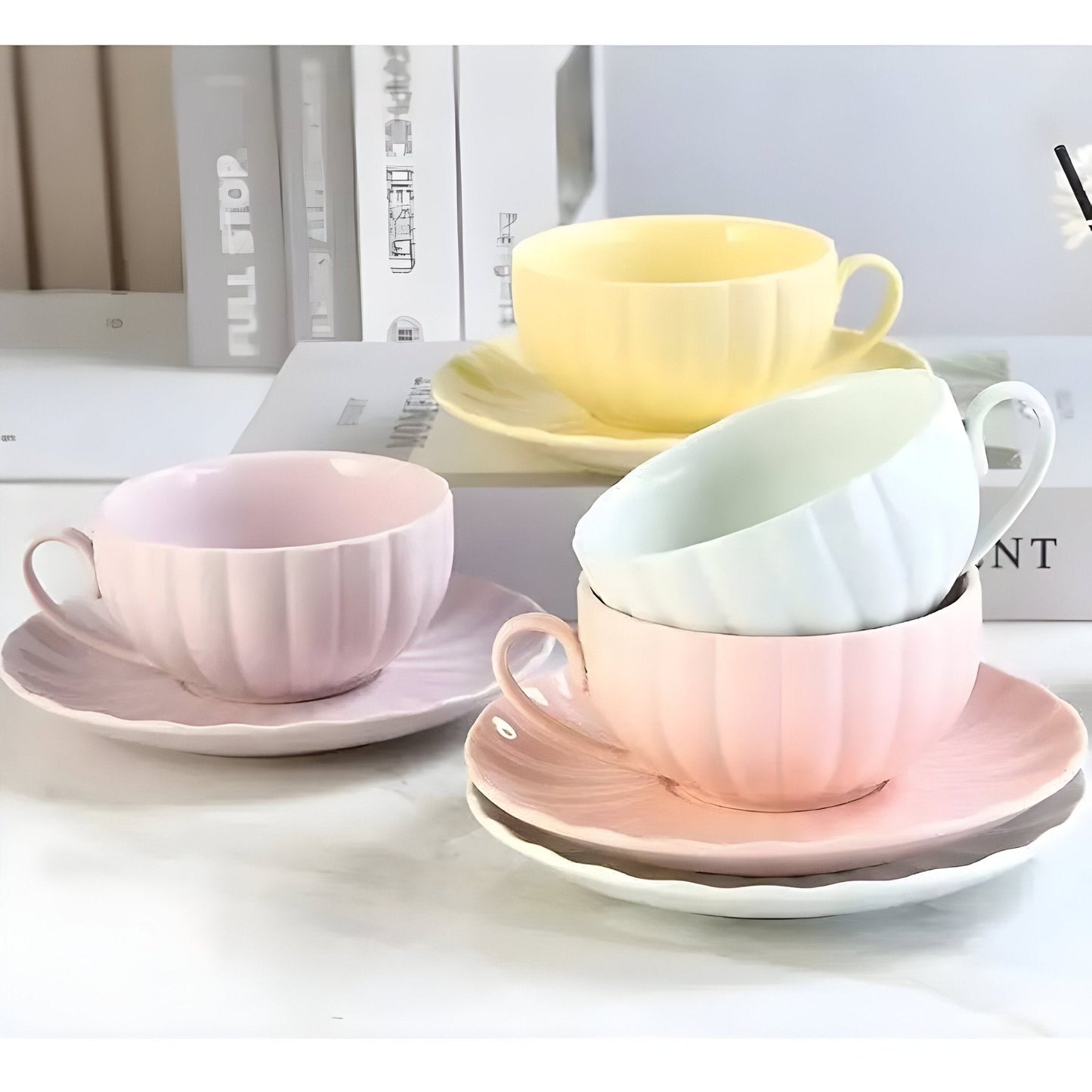 Pastellfarbiger Kürbis Kaffee Becher & Untertasse Set