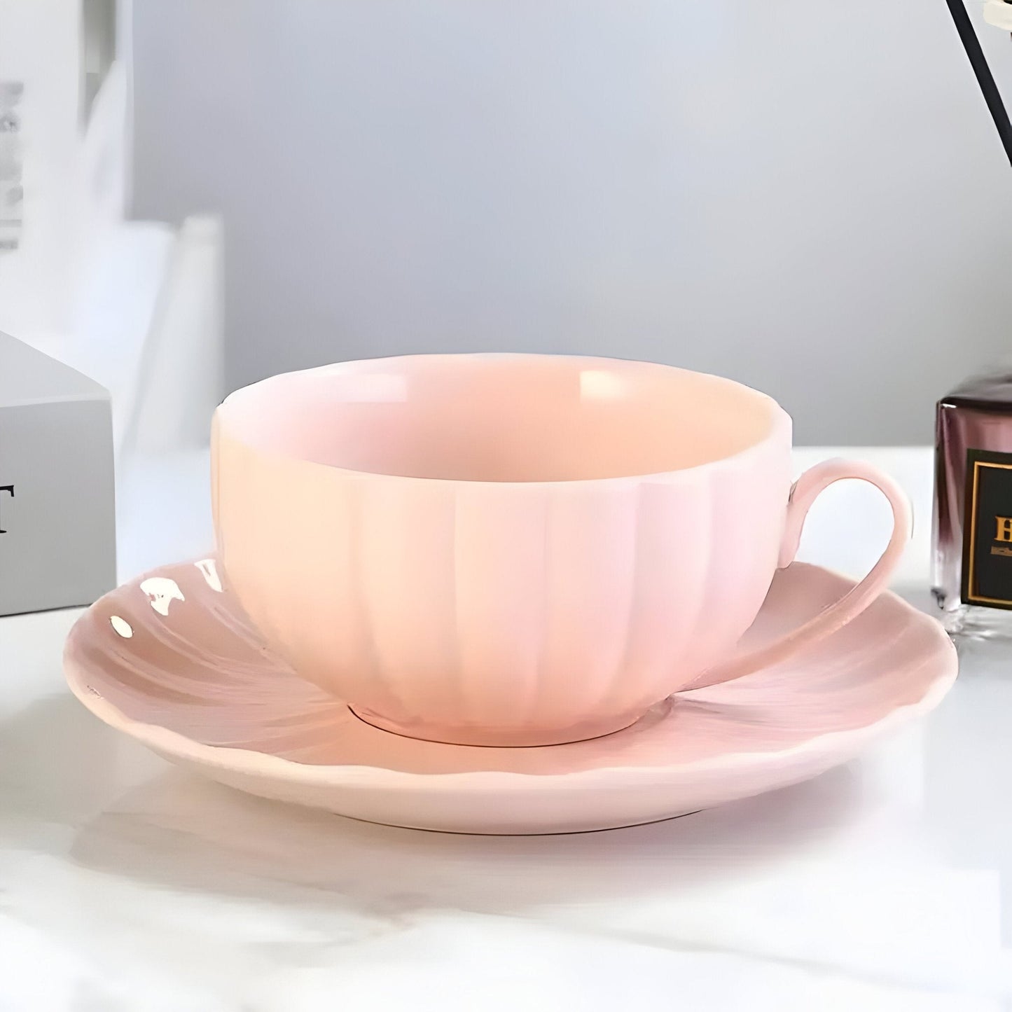 Pastellfarbiger Kürbis Kaffee Becher & Untertasse Set