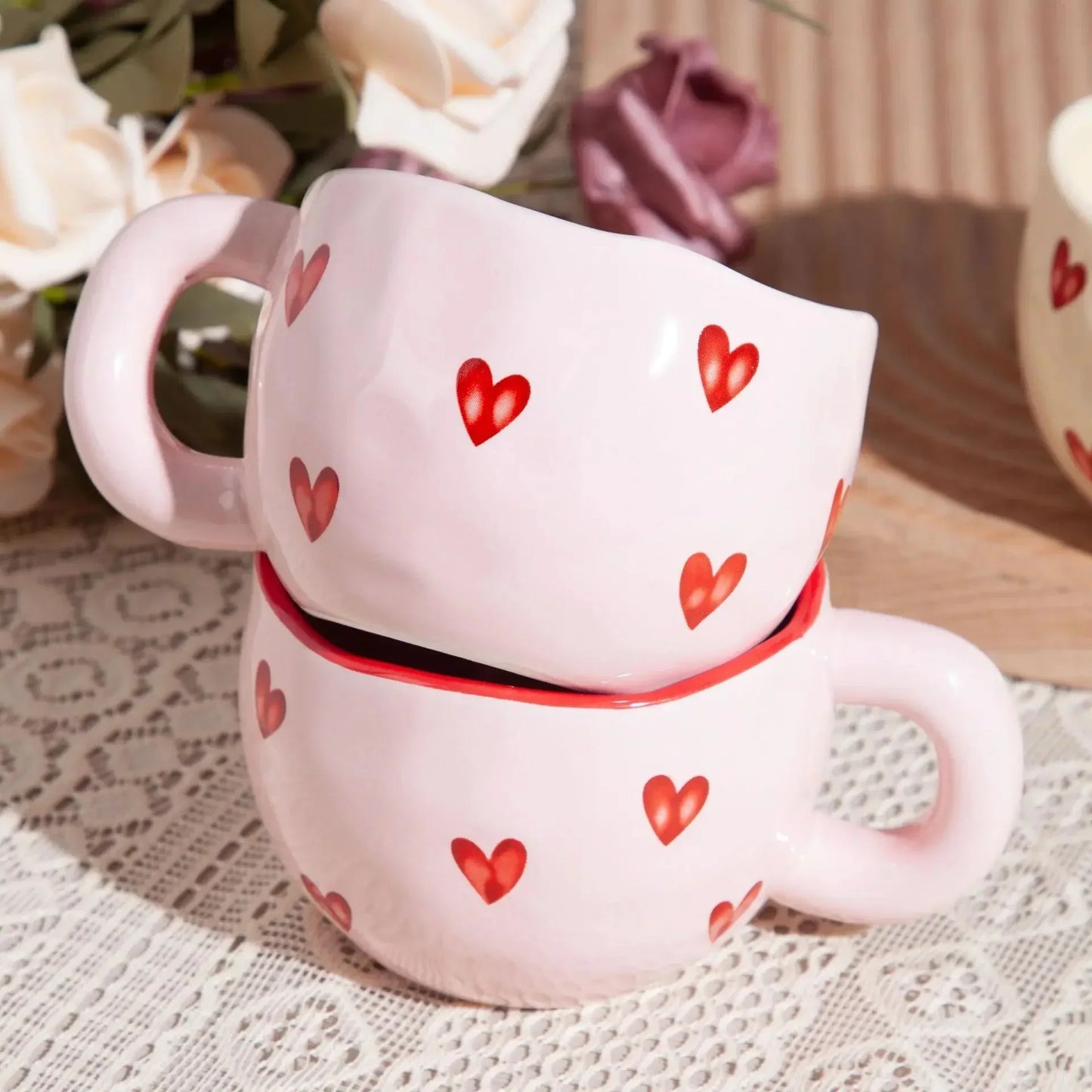 Tasse Keramik HeartSip – Motiv Herz, Romantisches Design, 220 ml, Ökologisches Porzellan