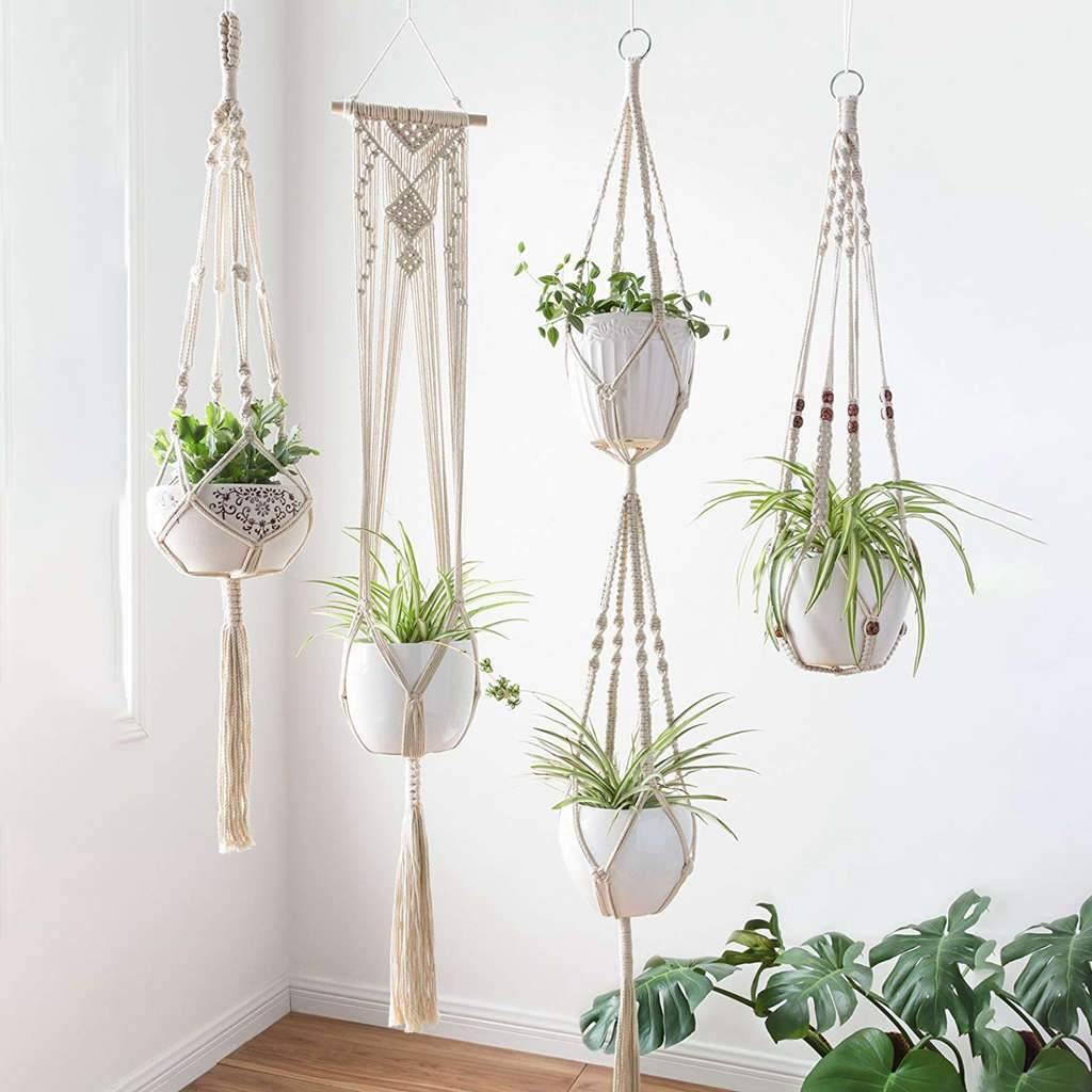 4-teilige handgefertigte Boho Makramee Pflanzenhalter Set