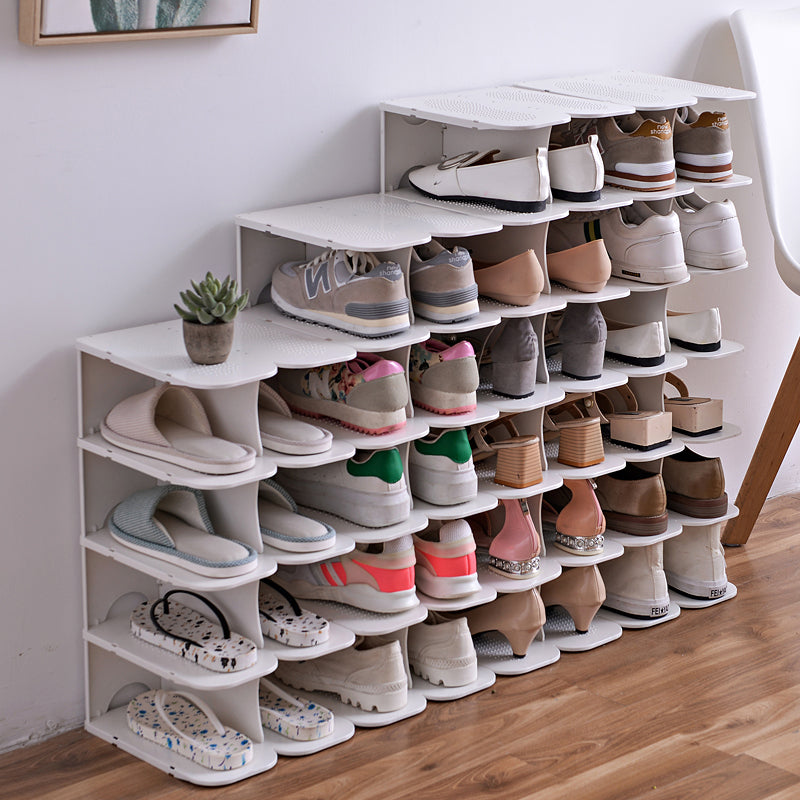 Modular 6-Schicht Schuhaufbewahrung Regale – Stapelbarer und faltbarer Organizer aus strapazierfähigem Polypropylen in Beige, Grau oder Weiß
