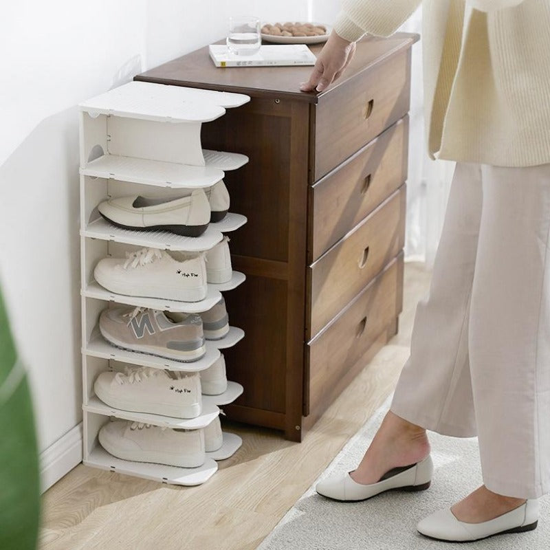 Modular 6-Schicht Schuhaufbewahrung Regale – Stapelbarer und faltbarer Organizer aus strapazierfähigem Polypropylen in Beige, Grau oder Weiß