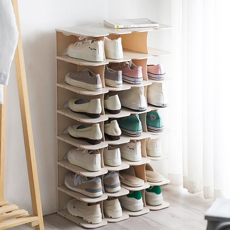 Modular 6-Schicht Schuhaufbewahrung Regale – Stapelbarer und faltbarer Organizer aus strapazierfähigem Polypropylen in Beige, Grau oder Weiß