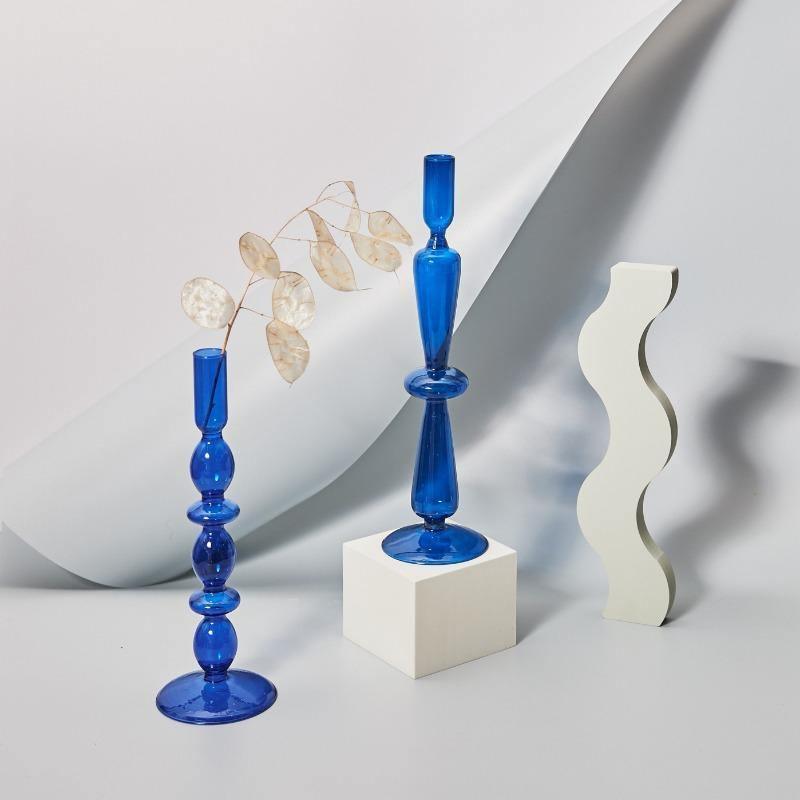 Garduru Glas-Kerzenhalter | Elegantes Design | Tafelkerzenhalter in Blau