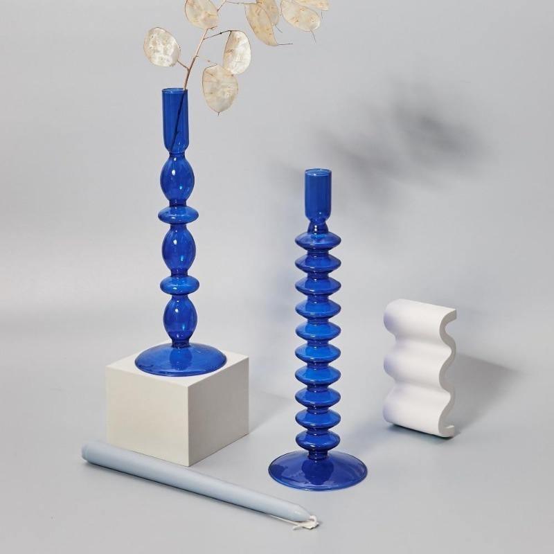 Garduru Glas-Kerzenhalter | Elegantes Design | Tafelkerzenhalter in Blau