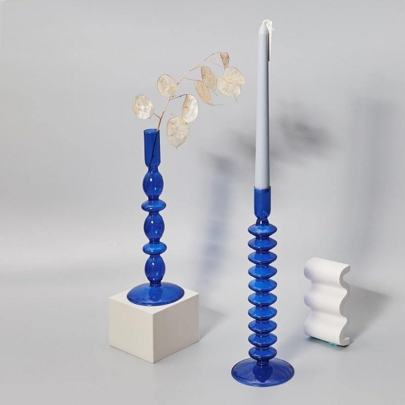 Garduru Glas-Kerzenhalter | Elegantes Design | Tafelkerzenhalter in Blau