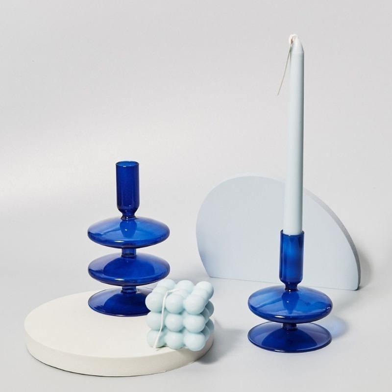 Garduru Glas-Kerzenhalter | Elegantes Design | Tafelkerzenhalter in Blau