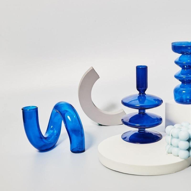 Garduru Glas-Kerzenhalter | Elegantes Design | Tafelkerzenhalter in Blau