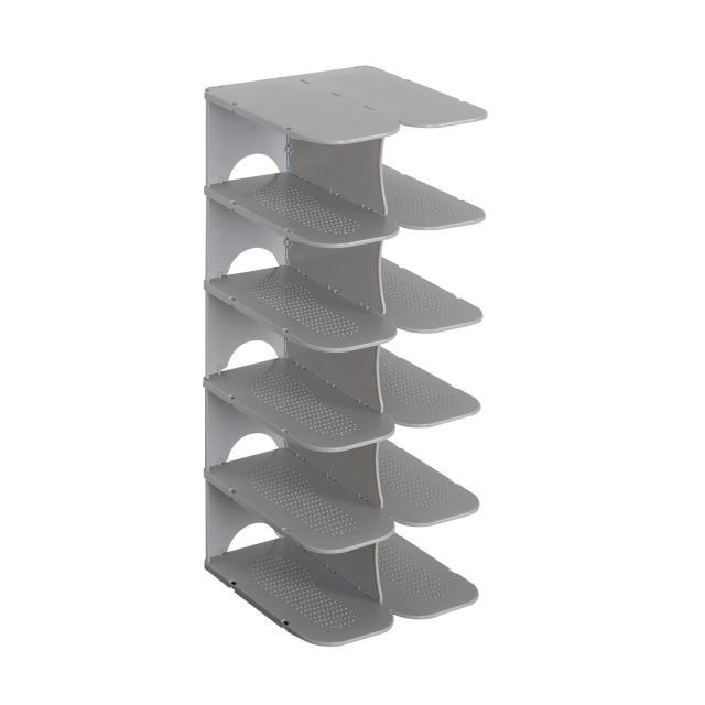 Modular 6-Schicht Schuhaufbewahrung Regale – Stapelbarer und faltbarer Organizer aus strapazierfähigem Polypropylen in Beige, Grau oder Weiß