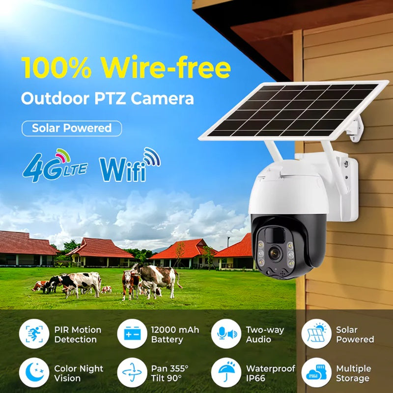2K Solarbetriebene WIFI PTZ-Kamera mit automatischer Verfolgung & Nachtsicht