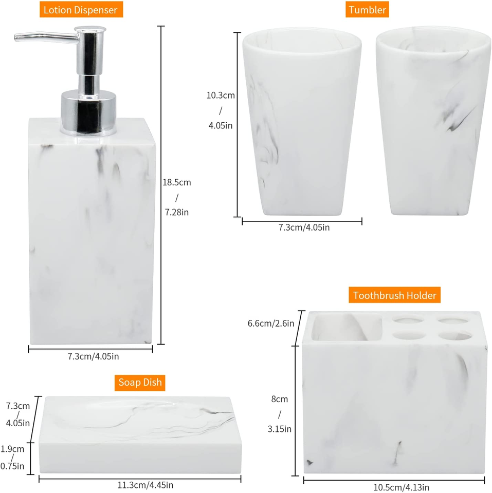 Garduru Marmor Badezimmer-Set 5-teilig | Edles Design | Luxuriöse Badaccessoires für Zuhause