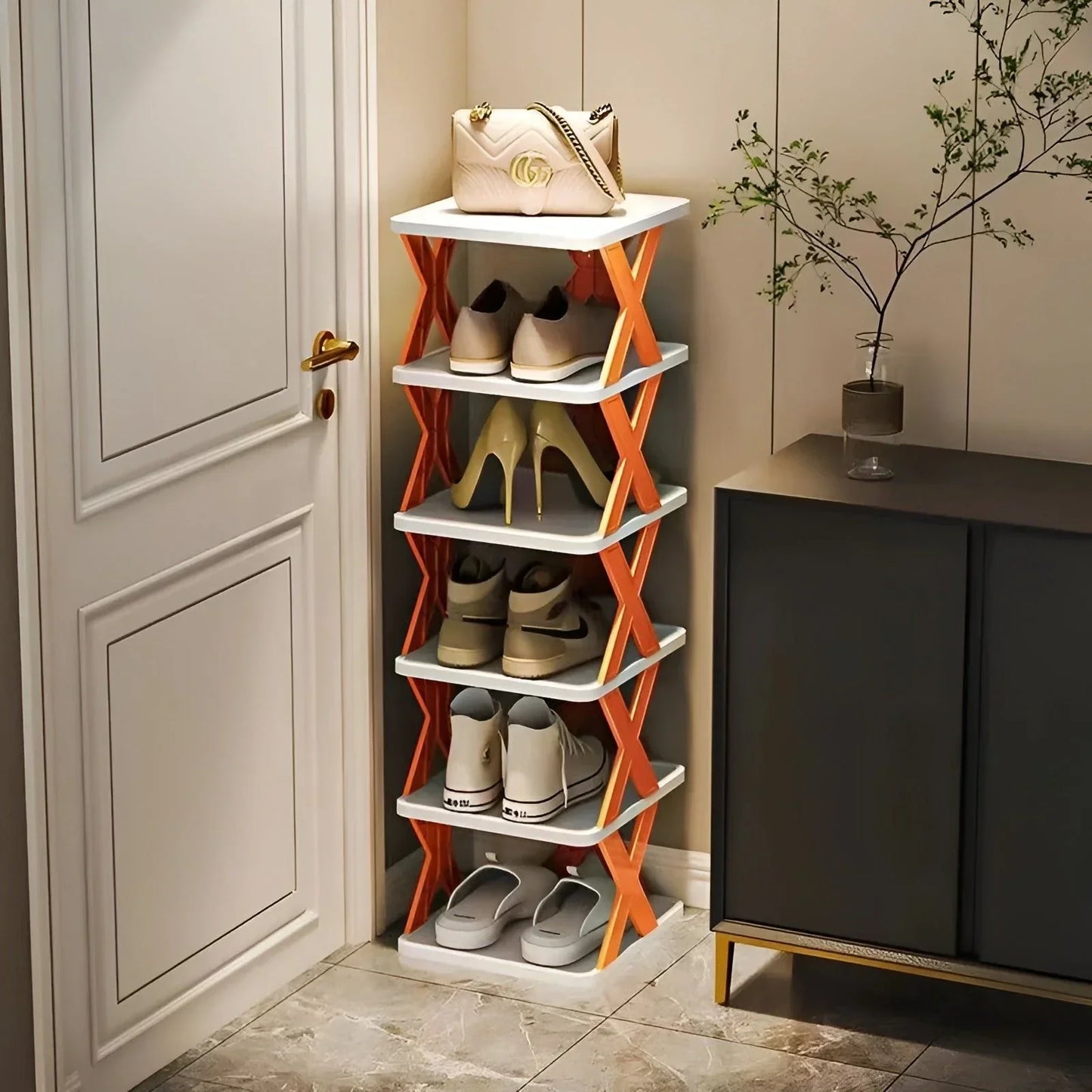 Platzsparender multifunktionaler faltbarer Schuhregal