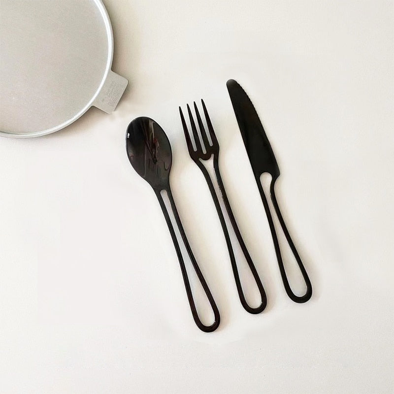 Outline Edelstahl Besteck Set – Modernes Design mit Hohlgriffen – 3-teilig für Dinner & Dessert