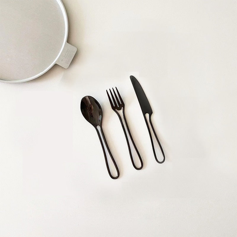 Outline Edelstahl Besteck Set – Modernes Design mit Hohlgriffen – 3-teilig für Dinner & Dessert