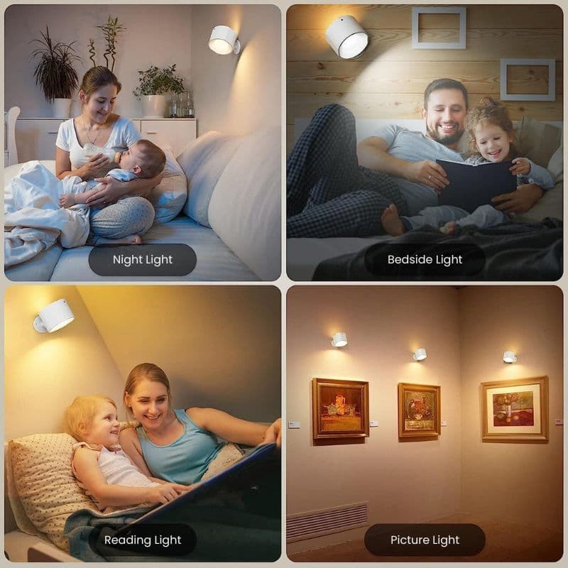 Drahtlose LED-Wandlampe - 360-Grad-Bewegung Lesewandlampe für Schlafzimmer, Wohnzimmer, Studio