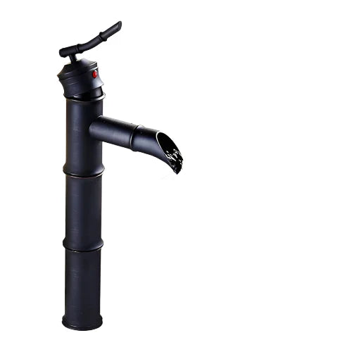 Schwarzer Bambus Messing Wasserfall Badezimmer Waschbecken Armatur Mischbatterie