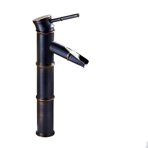 Schwarzer Bambus Messing Wasserfall Badezimmer Waschbecken Armatur Mischbatterie