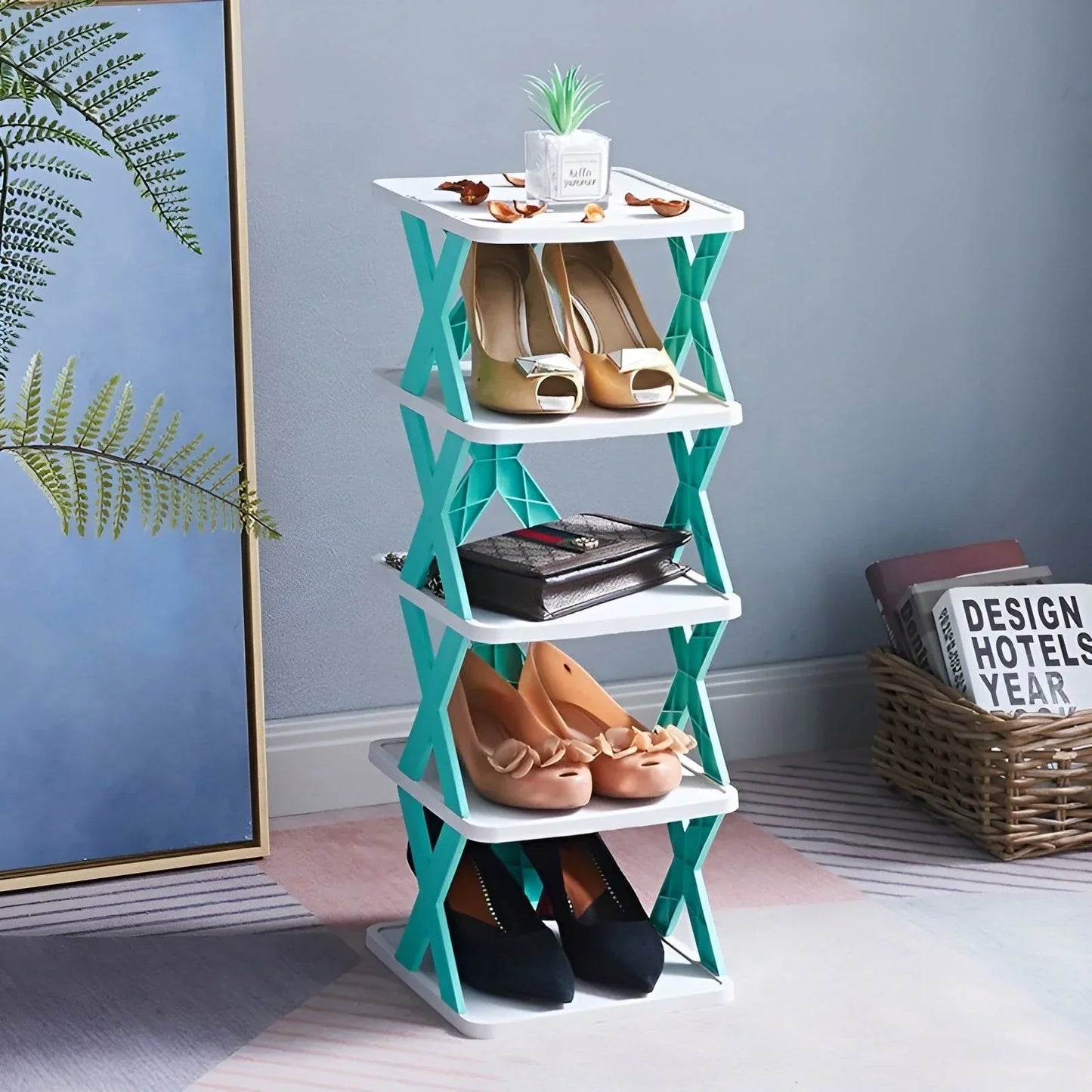 Platzsparender multifunktionaler faltbarer Schuhregal