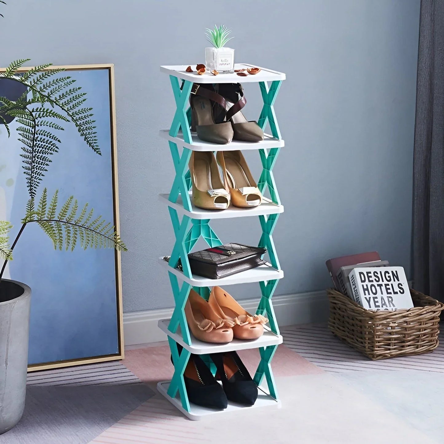 Platzsparender multifunktionaler faltbarer Schuhregal