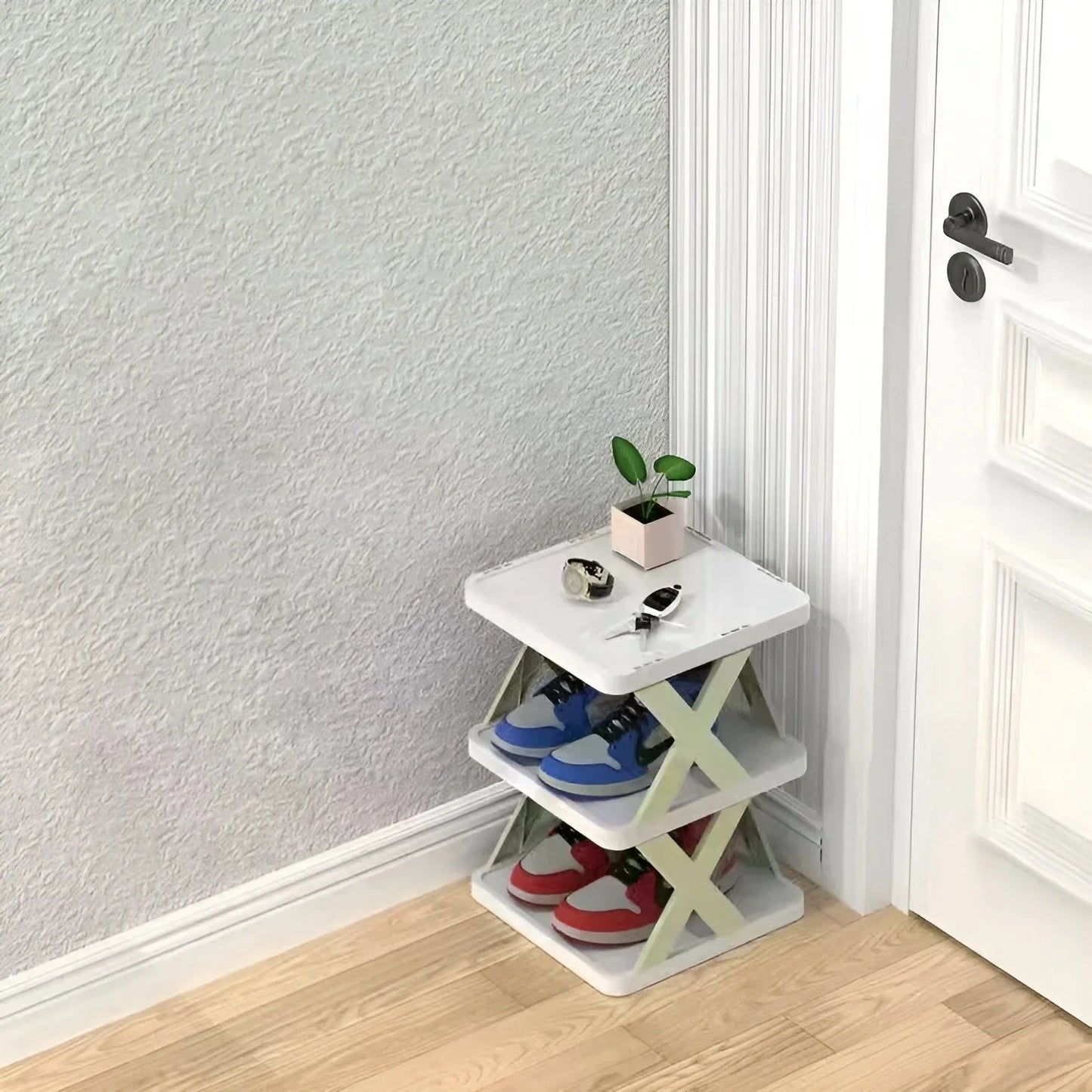 Platzsparender multifunktionaler faltbarer Schuhregal