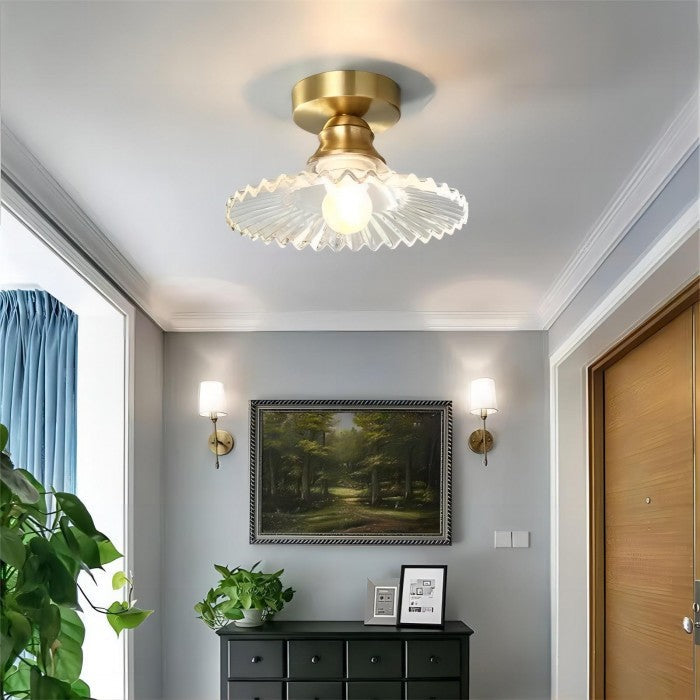 Deckenlampe mit gestreiften gläsernen Blütenblättern – Elegantes Vintage-Blumendesign