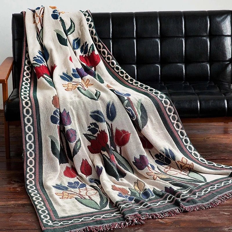 Vintage Stil Tulpen Blumen Gestrickte Decke