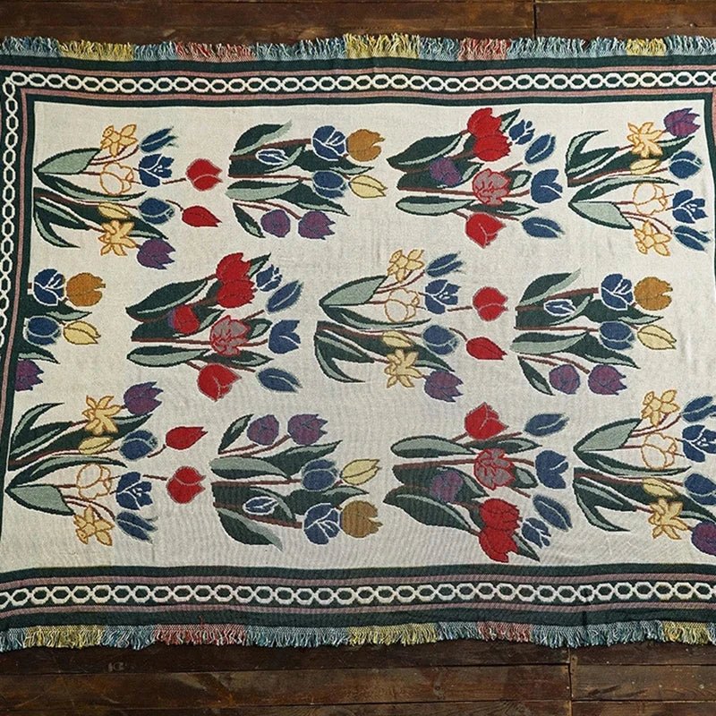 Vintage Stil Tulpen Blumen Gestrickte Decke