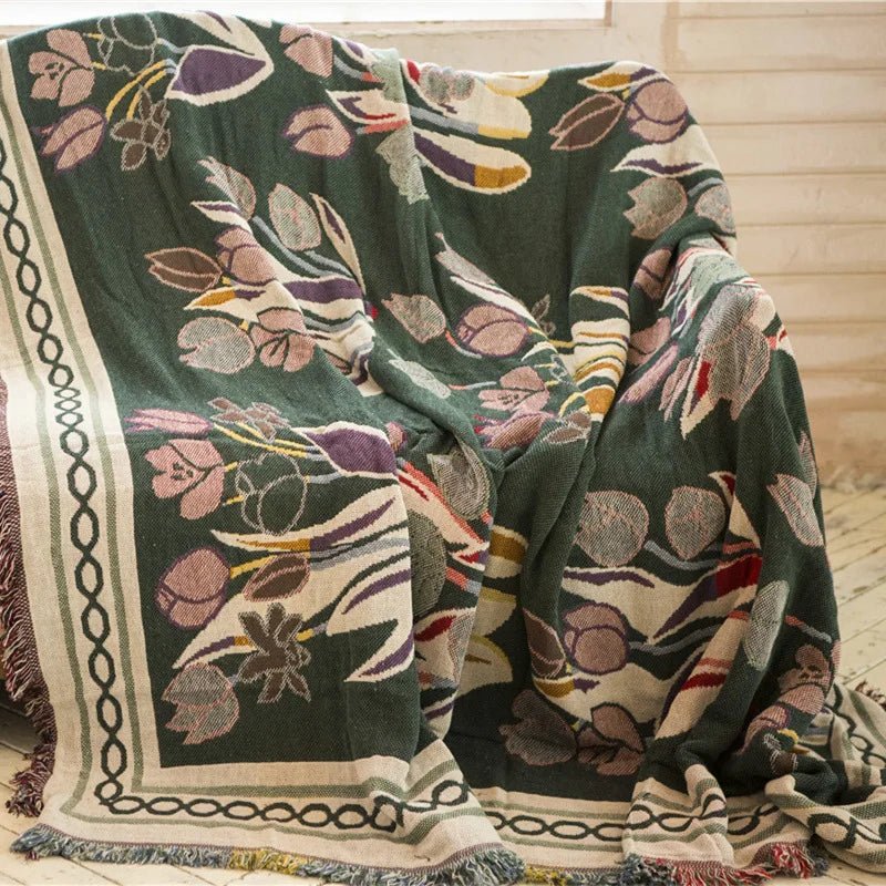 Vintage Stil Tulpen Blumen Gestrickte Decke