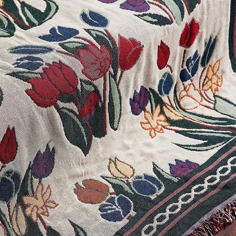 Vintage Stil Tulpen Blumen Gestrickte Decke