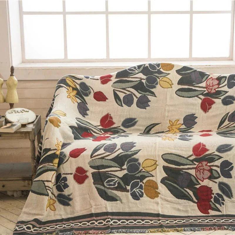 Vintage Stil Tulpen Blumen Gestrickte Decke