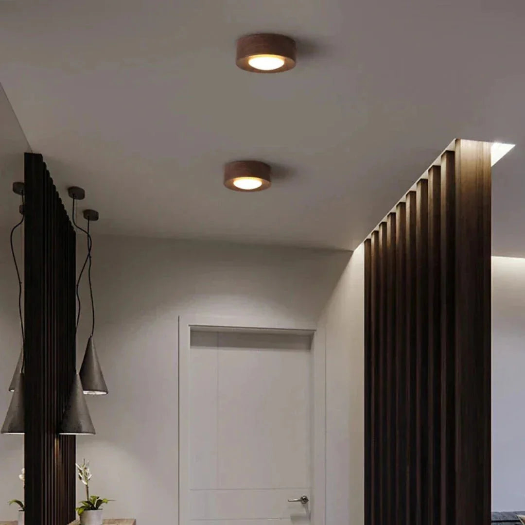 Garduru - Elegante Holz-Deckenlampe mit LED-Spotlight für warmes Licht