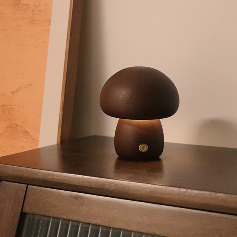 Massive Holz Pilz Tischlampe - USB wiederaufladbare LED kabellose Tischlampe