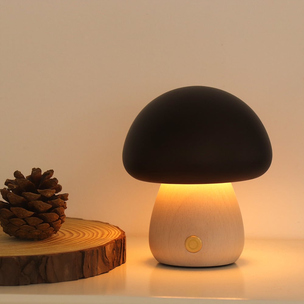 Massive Holz Pilz Tischlampe - USB wiederaufladbare LED kabellose Tischlampe