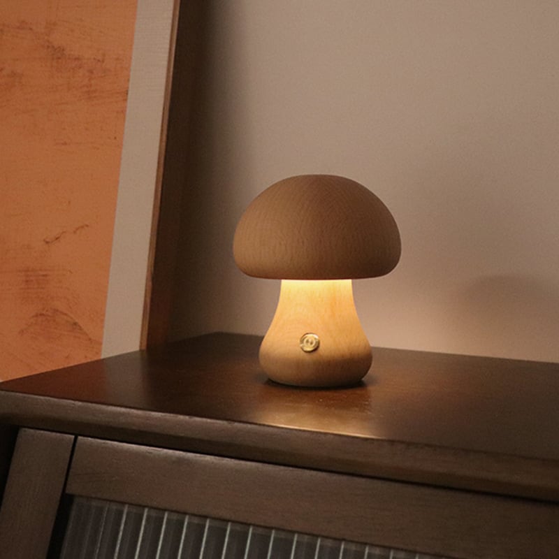 Massive Holz Pilz Tischlampe - USB wiederaufladbare LED kabellose Tischlampe