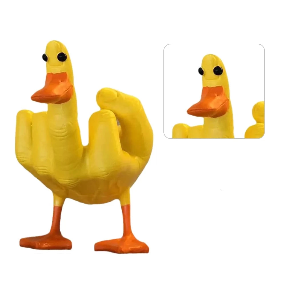 Handgefertigte Entenfigur mit erhobenem Mittelfinger