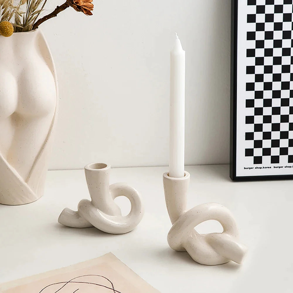 Knotted Keramikkerzenhalter Aus Weiß