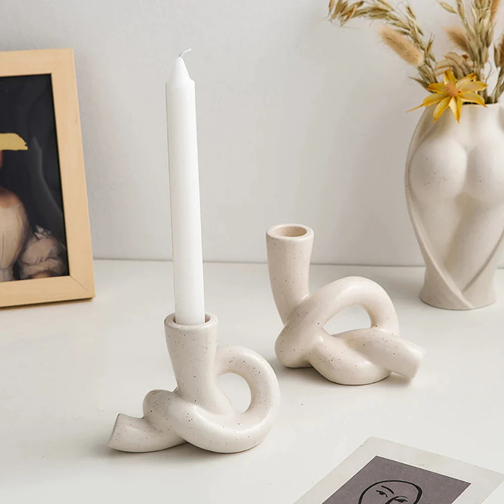 Knotted Keramikkerzenhalter Aus Weiß