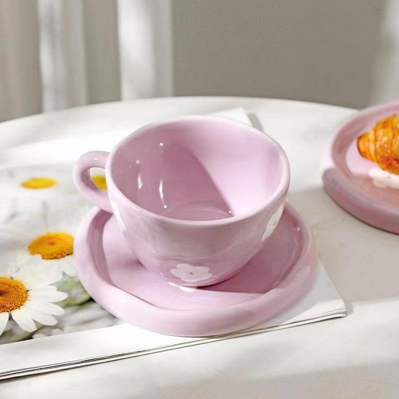 Hand Bemalt Garduru Handbemalte Lila Blumen Keramik Becher Und Untertasse