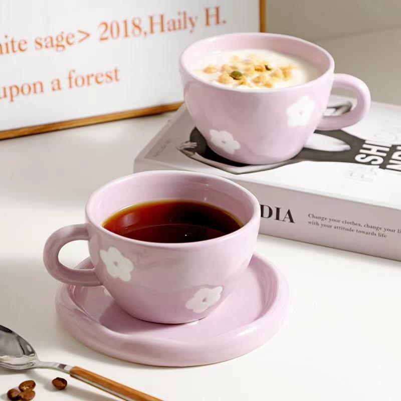 Hand Bemalt Garduru Handbemalte Lila Blumen Keramik Becher Und Untertasse