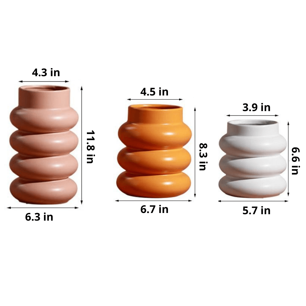 Garduru Chunky Keramikvase | Moderne Rollform | Dekorative Akzentvase in Weiß, Dunkelorange & Lachsrosa