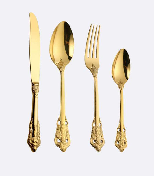 24 Teiliges Besteck Vintage Besteckset Gold für 6 Personen 18/10 Edelstahl