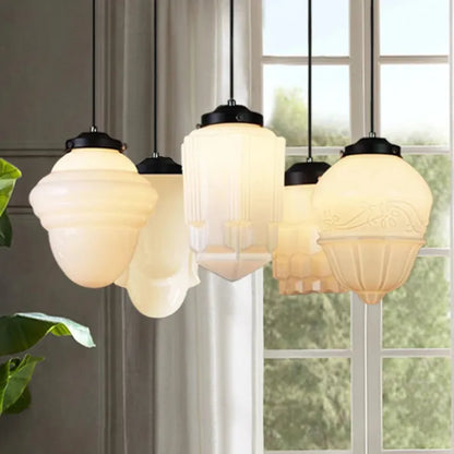 Garduru Weiß Milchglas Geometrische Jar Pendelleuchte