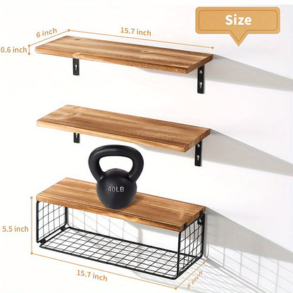 TowelShelf - 3 Stk Holzbodenspeicher - Wandmontierte Badezimmerregale