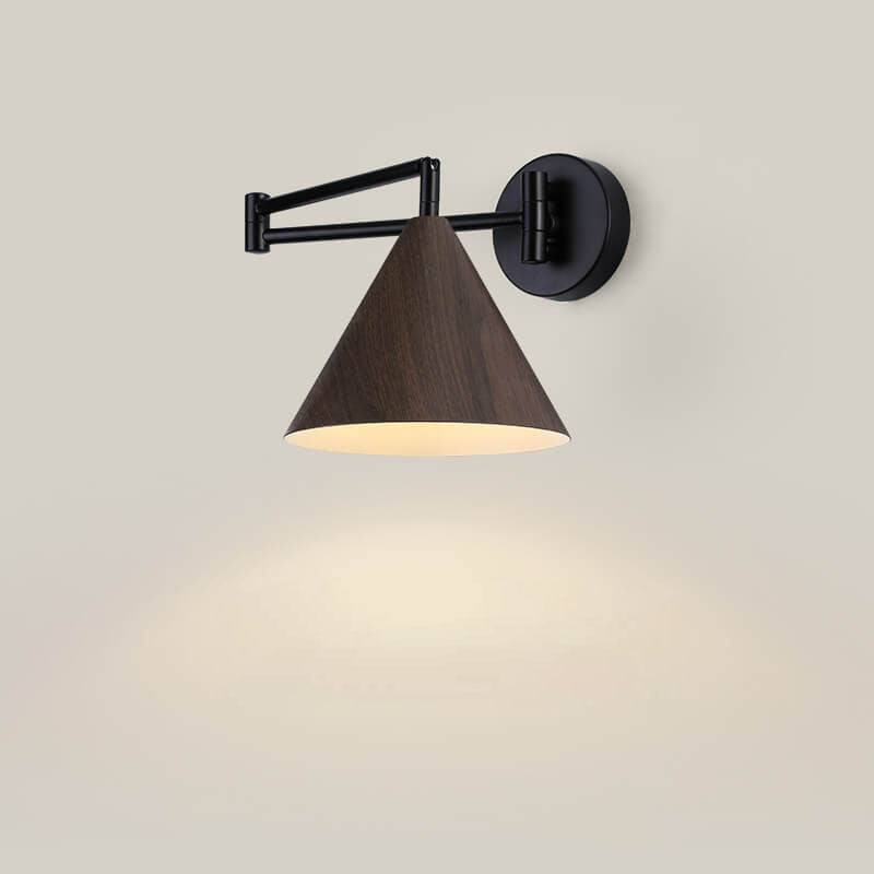 Garduru Minimalist Cone Swing Arm LED Wandlampe | Holzmaserung | Flexibler Schwenkarm | Stimmungslicht | Deko für Zuhause