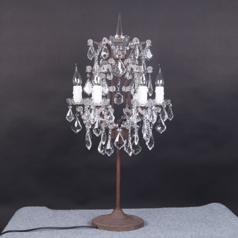 Garduru Vintage Französische Kristall-Kerzenleuchter Tischlampe | 6 Lichter | Rustikale Eleganz | Luxuriöse Wohnzimmerdekoration