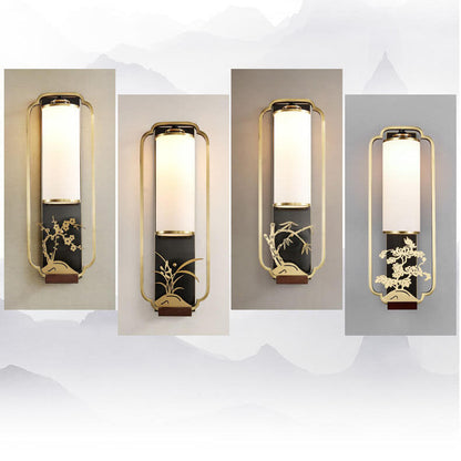 Garduru Moderne Wandlampe | Kupfer & Glas | Chinesisches Design | Säulenring-Licht